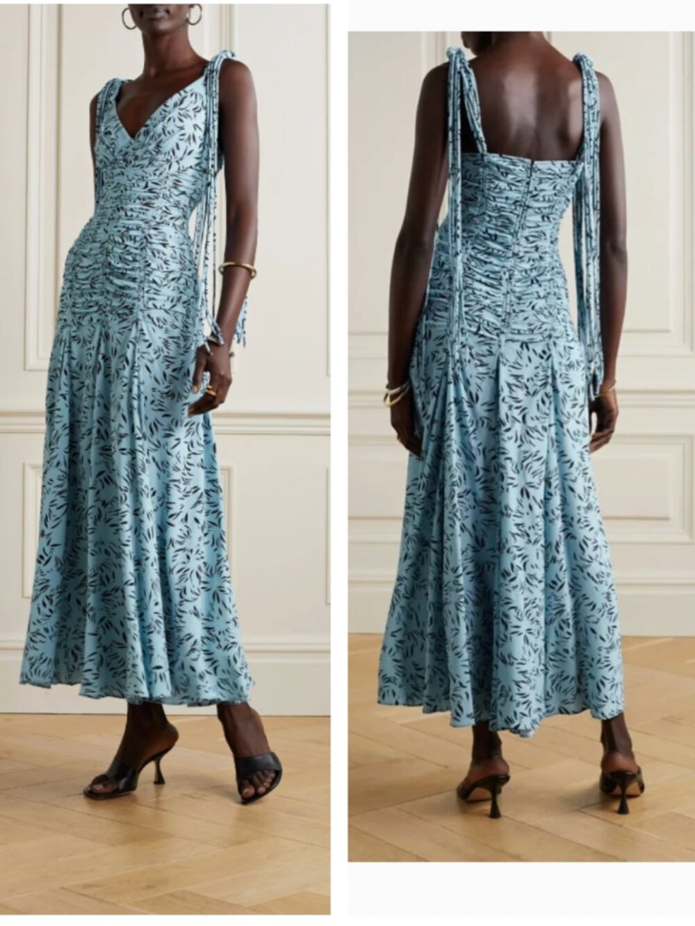 NWOT Proenza Schouler Blue Crepe De Chine Ruched Maxi Dress Size 4